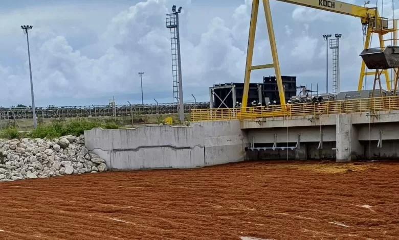 Personal de la Armada Dominicana y la empresa SOS Carbon colaborando en un operativo de limpieza de sargazo.